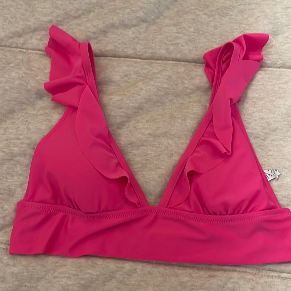 Aerie triangle ruffle swim top size large